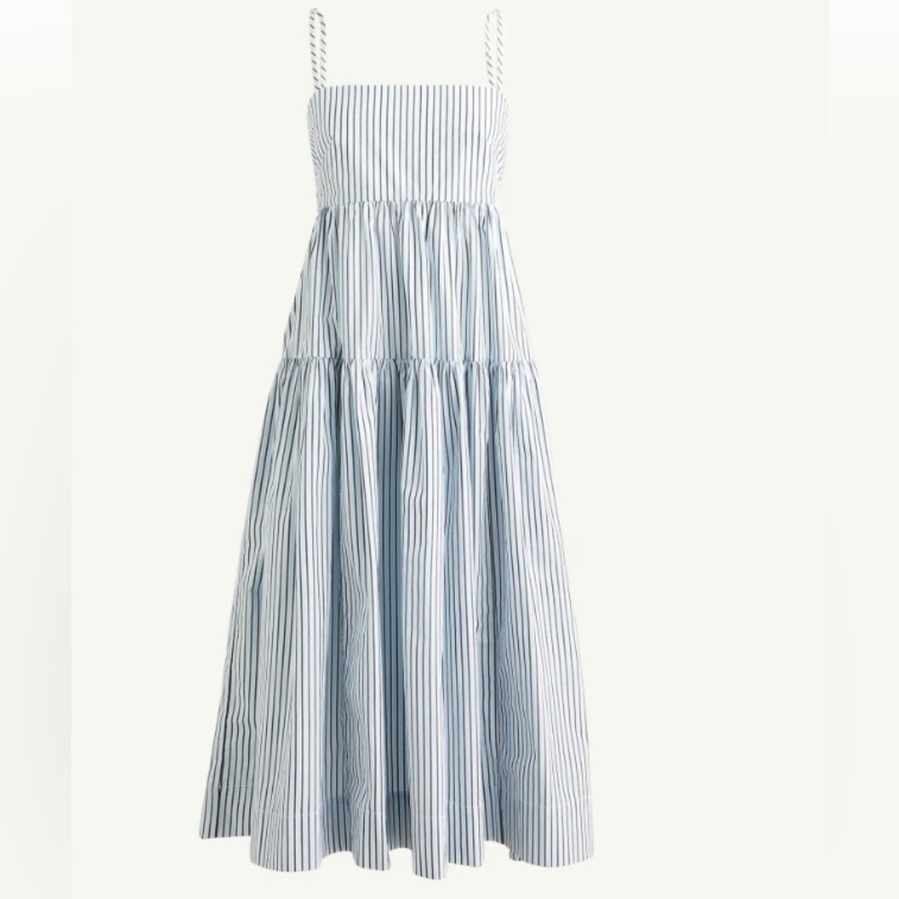 JCREW Blue Striped Midi Dress with Tie Back